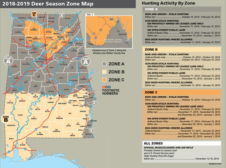 2018-19 Deer Hunting Zone Map Alabama